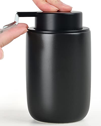 BosilunLife Lotion Pump Dispenser for Kitchen, Bathroom Countertop | Matte Black Soap Dispenser Bathroom Ceramic Dish Liquid Soap Dispenser - color: Black-1 Pack