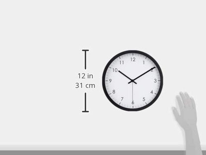 Amazon Basics Classic 12" Round Wall Clock, Easy to Read, Silent Non Ticking, Battery Operated, Black - size: (Pack of 1)