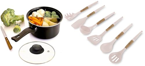 Silicone Cooking Utensils Set 6 Piece – Heat Resistant up to 480°F, BPA Free & Non-Scratch Kitchen Tools with Natural Wood Handles, White - color: White