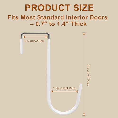 Over The Door Hooks 2 Pack – Heavy Duty Door Hanger Hooks for Hanging Towels, Bags, Robes, Clothes – No Drilling Over Door Hook, Dorm Essentials, Towel Racks for Bathroom, Bedroom, Closet
