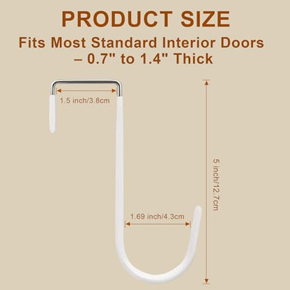 Over The Door Hooks 2 Pack – Heavy Duty Door Hanger Hooks for Hanging Towels, Bags, Robes, Clothes – No Drilling Over Door Hook, Dorm Essentials, Towel Racks for Bathroom, Bedroom, Closet