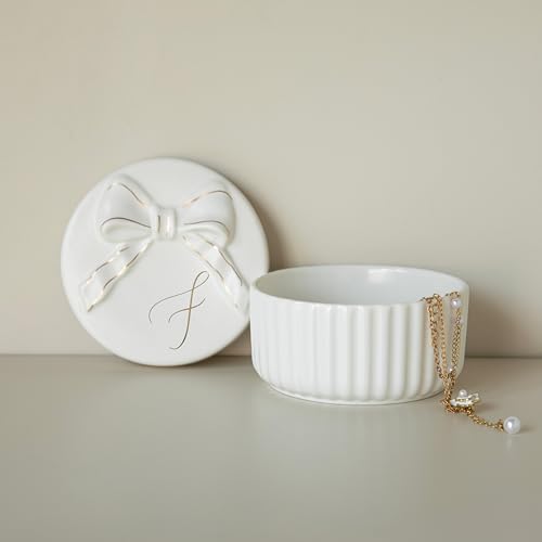 COLLECTIVE HOME Ceramic Jewelry Box with Bow, Nightstand Vanity Decor(F) | Jewelry Tray with Lid, Christmas Mother's Day Birthday Gifts for Women, Wedding, Bridal Shower, Bridesmaid Proposal Gifts - color: F