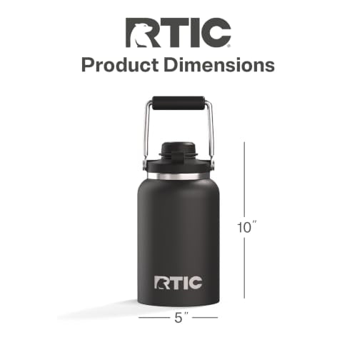 RTIC Half Gallon Outback Jug, Ceramic Lined, Black | Stainless Steel, Insulated Water Bottle with Lid and Handle, Double Wall Vacuum Insulation - color: Black