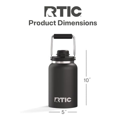 RTIC Half Gallon Outback Jug, Ceramic Lined, Black | Stainless Steel, Insulated Water Bottle with Lid and Handle, Double Wall Vacuum Insulation - color: Black