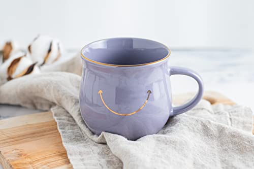 Elegant Gold-Accented Smiley Face Ceramic Mug - 13 Oz, Unique & Thoughtful Gift for Coffee Lovers, Eco-Friendly, Durable - Ideal for Home or Office - color: Gray