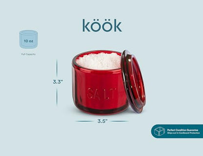 KooK Glass Salt Cellar, with Lid, Embossed Pressed Glass, Clear Storage Container, for Coffee, Sugar, Spices and Candies, 10 oz (Ruby Red) - color: Ruby Red