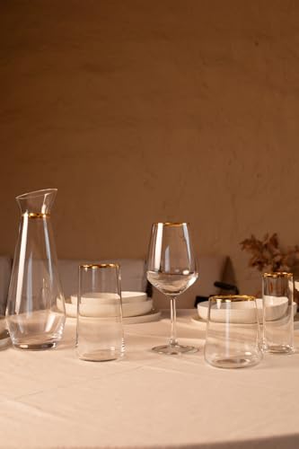 RAKLE Avantgarde Stemless Wine Glasses Set of 4, 14.3oz Gold Rimmed Drinking Tumblers for Red White Rose Wine and Cocktails, Lead-Free Durable Dishwasher Safe Glassware, Elegant Gold Accented Design - color: Gold-rimmed stemless