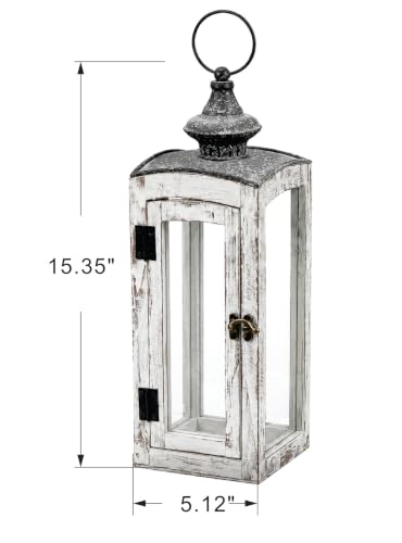 5"x15" Wooden Dome Lantern Made of Solid Fir Wood and Real Glass in Whitewash Finish with Grey Metal Top, Hurricane Lantern, Farmhouse (Whitewash, 5"x5") - color: Whitewash, size: 5"x5"