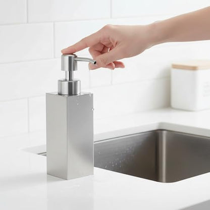Soap Dispenser with Rust Proof Stainless Steel Pump Refillable for Bathroom and Kitchen Soap Dispenser for Essential Oils, Liquid, Lotions (8.5OZ / 250ML) - color: Square-silver