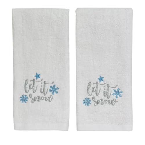 Christmas Hand Towels for Bathroom- Set of 2 White 100% Cotton Embroidered Let It Snow Blue Snowflake Design- 26 x 16 Bath Kitchen Decor - color: Crystal Snowflake