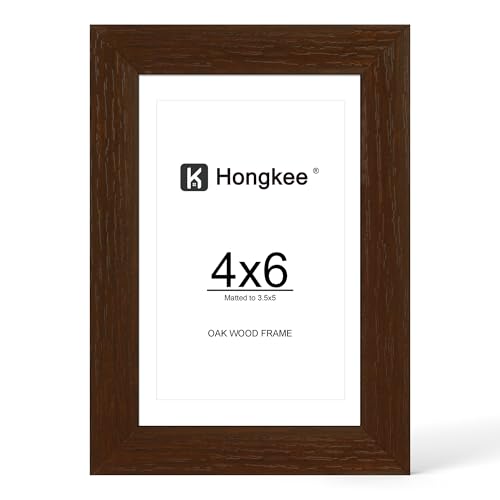 Hongkee 4x6 Oak Wood Picture Frame, Display Photos 3.5 x 5 with Mat or 4 x 6 without Mat - Tempered Glass Cover, Horizontal and Vertical Display for Wall or Tabletop (Walnut, Set of 1) - color: Walnut, size: 4X6 in