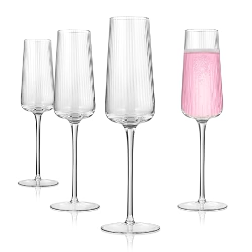 ARTLAND Soho Optic 8.5 oz Champagne Flute, Set of 4 - Modern Stemmed Glasses - Ideal for Weddings, Parties, Mimosas, Prosecco, Sparkling Wine, Excellent Gift Idea, Dishwasher Safe (Clear) - color: Clear, style: Champagne Flute (4-Piece)