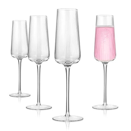 ARTLAND Soho Optic 8.5 oz Champagne Flute, Set of 4 - Modern Stemmed Glasses - Ideal for Weddings, Parties, Mimosas, Prosecco, Sparkling Wine, Excellent Gift Idea, Dishwasher Safe (Clear) - color: Clear, style: Champagne Flute (4-Piece)