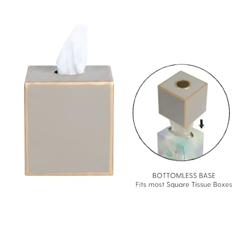 Jaye's Studio Taupe Tissue Box Cover, Square Metal Gold Cube for Bathroom | Matte Hand-Painted Finish, Fits Standard Facial Holders, Polished Trim, Open Bottom, Nursery Vanity Desk Use - color: Taupe
