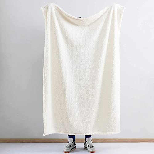 Ultra Soft Fleece Sherpa Blanket Queen Size, Lightweight Cozy Pattern Reversible Bed Blanket for All Season, Antique White, 90”x90” - color: Antique White, size: Queen-90" x 90"