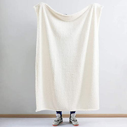 Ultra Soft Fleece Sherpa Blanket Queen Size, Lightweight Cozy Pattern Reversible Bed Blanket for All Season, Antique White, 90”x90” - color: Antique White, size: Queen-90" x 90"