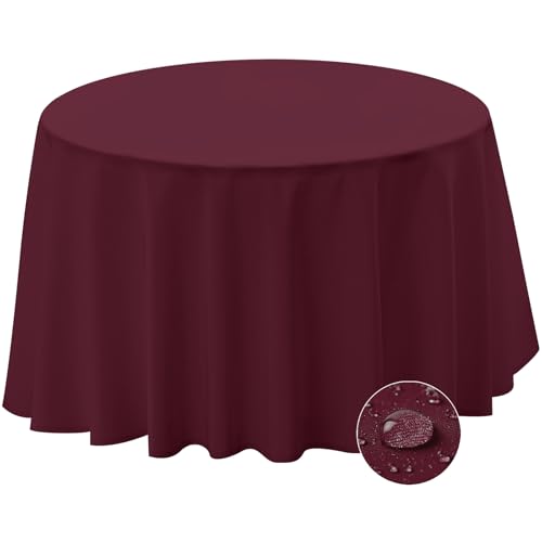 BYDOLL Table Cloth 60 Inch Round Tablecloth Fits Max50 Inch Diameter Table Top,Burgundy Polyester Washable Wrinkle-Free Spillproof Tablecloth for Party Patio Cover - color: Burgundy, size: 60" x 60" (Round-Fits Tables 36''-48'')