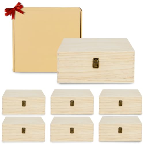 makerflo Large Natural Wooden Keepsake Memory Box Case of 6, Pine Wood Storage Chest with Black Felt Interior, Clasp Closure, Ideal for Personalization, Laser Engraving Blank, UV DTF - color: Natural (Unfinished), size: Case of 6