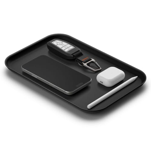 Spigen Modern Valet Tray, PU Vegan Leather Storage Organizer (Catchall) | For Entryway, Bedside, Desk, Nightstands, Keys, Wallet, Watch, Jewelry - Black - size: Catchall