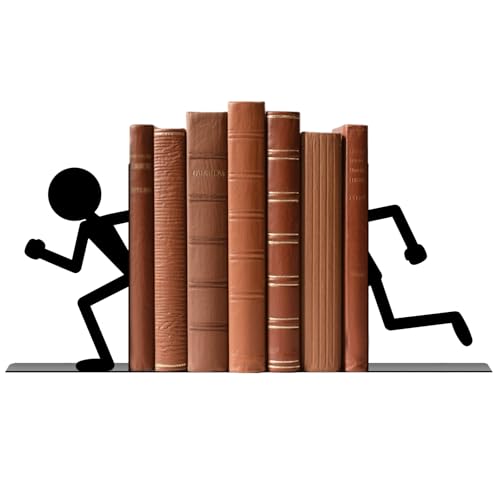 Metal Bookends Running People Book Ends for Shelves | Figurine Bookends Decorative Unique Desk Bookend Black Book Stopper for Home Reading Bookshelf Decor Book Lovers Gift - style: Running People