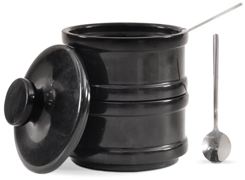Radicaln Handmade Marble Black 5.5” Dual Salt Cellar With Lid – 2.3” Each Salt and Pepper Bowls Kitchen Container Storage Set – Ideal for Jewelry, Butter Keeper, Sugar & kitchen Décor - color: Black