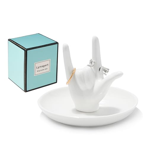 I LOVE YOU Hand Ring Holder - Ceramic Jewelry Holder Dish Trinket Tray for Rings, Earrings, Necklace Organizer, Engagement, Wedding, Christmas, Birthday Gifts (White) - color: White