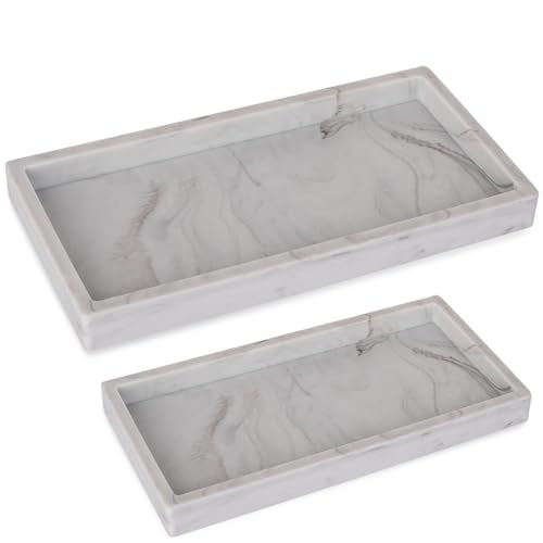 Silicone Bathroom Vanity Tray Dish Soap Holder Sink Organizer, Marble Grey | 2 Pack, Thickened Silicone, Easy to Clean, Waterproof, Non-Slip, for Countertop, Kitchen, Bedroom, Dresser - color: Marble Gray, size: 7.9" x 4" and 9.8" x 4.7" (pack of 2)