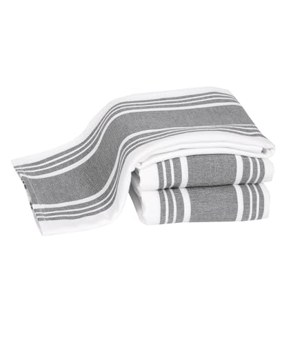 All-Clad Dual-Purpose Kitchen Towels: Highly Absorbent - 100% Cotton, 17"x30" Dish Towels for Cleaning & Drying Dishes & Glassware, 3-Pack, Pewter - color: Pewter