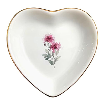 November Chrysanthemum Ring Dish-Pink Floral Dish for Hippie,Nature,Pace-January Flower for Mom,Mother-in-law,Step Mom,Godmother,Aunt,Grandma,Sister,Friend-Virgo Birthday Gifts - style: 11 - November (Chrysanths)