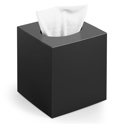 Tissue Box Cover,Square Acrylic Tissue Holder with Non-Slip Base,Black | Fits standard facial tissue boxes,modern decorative aesthetic for bathroom countertops,dressers,night stand,parlors,office - color: Black, size: 1 Tissue Box Cover