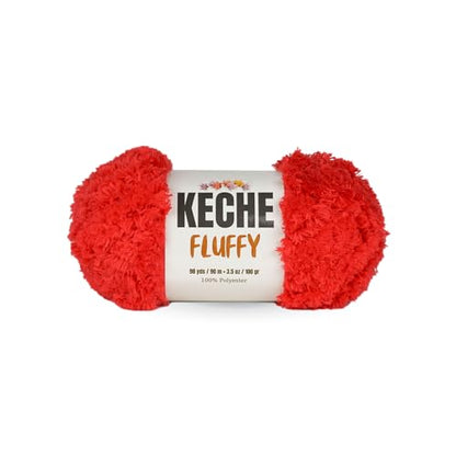 KECHE Fluffy Bulky Yarn – Super Soft Chunky Fuzzy Blanket Weight # 5 Yarn for Knitting Crocheting Crafting 3.5 oz (100 gr) 98 Yds (90 m) - Red - color: Red, size: 1 SKEIN
