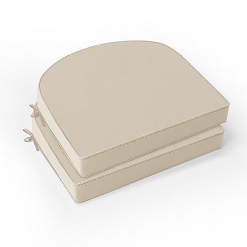 Outdoor Chair Cushions Set of 2: Waterproof & Fade Resistant Patio Furniture Cushions - 17 x 16 x 2 Inch Non Slip Round Corner Seat Cushion Pads with Removable Cover for Garden Yard Lawn, Cream - color: Beige, size: 17x16x2 Inch-2p
