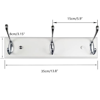 wall Mounted Coat Rack 13.8inch(35cm) with 3 Silver Hooks, White Wood Coat Hook for Entrance, Hallway, Bedroom, Kids Room, Bathroom,Small Size Clothes Hanger - size: Small-13.8in(35cm),3 Silver Hooks, style: Modern