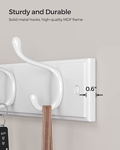 SONGMICS Wall-Mounted Coat Rack, Hook Rack, 4 Dual Metal Hooks, White | For Coats, Bags, Keys, in the Entryway, Bedroom, Living Room ULHR23WT - color: White, size: 1 Pack-4 Hooks, style: Without Shelf
