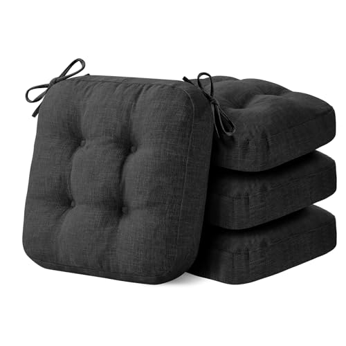 IASEAHK Chair Cushions, Foam Dining Chair Cushions, Tufted Indoor Chair Pads,16.5” x 16.5” x 3.5”, Set of 4, Black - color: Black, size: Pack of 4