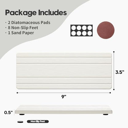2PCS Diatomite Quick Stone Drying Tray Mat for Bathroom & Kitchen Counter, Instant Dry Water Absorbent Drink Bar Coaster,Vanity Sink Caddy Organizer,Dish Soap Sponge Holder, White,9"x3.5" - color: 2pack-9"x 3.5" - White