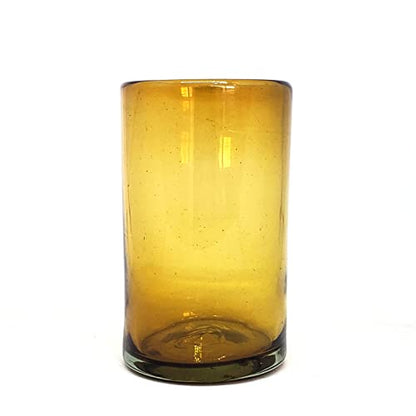 Solid Amber 14 oz Drinking Glasses (set of 6), Recycled Glass, Lead-free, Toxin-Free (14oz Drinking) - color: Amber, size: 14 oz