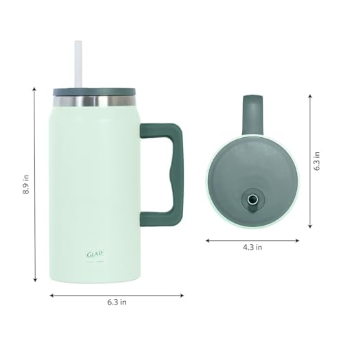 Glad Pioneer Stainless Steel Tumbler with Lid and Straw - Double Walled Insulated Cup with Handle - Leak Resistant & Drinks Stay Cold All Day, 47oz, Green - color: Green, size: 47 Ounces