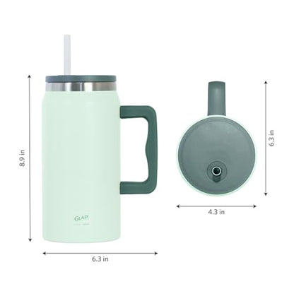 Glad Pioneer Stainless Steel Tumbler with Lid and Straw - Double Walled Insulated Cup with Handle - Leak Resistant & Drinks Stay Cold All Day, 47oz, Green - color: Green, size: 47 Ounces