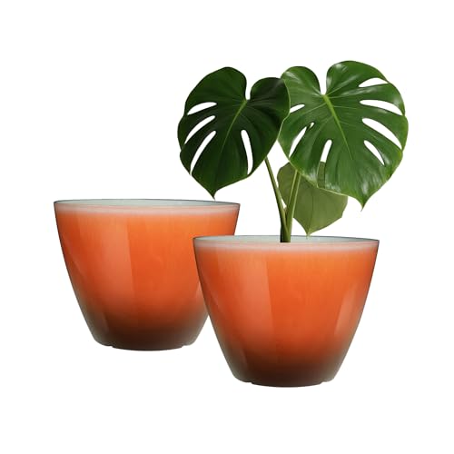 Vanslogreenk 8 inch Plant Pots Indoor Modern Glaze Planters with Drainage Holes, Garden Flower Pots Planter for Aloe, Herbs, Cactus (Orange, 2pcs) - color: Orange, size: 2pcs