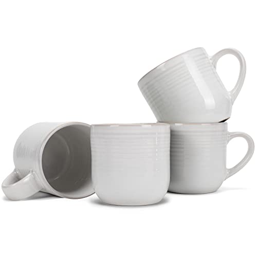 Elanze Designs Glossy Reactive Glaze Large 17 Fluid Ounce Everyday Kitchen Food Grade Ceramic Stoneware Coffee Mug Cup with Comfort Curved Handles, Set of 4, Classic White - color: Classic White