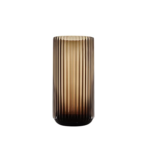 Small Cylinder Ribbed Brown Glass Flower Vase for Farmhouse Dining Table Centerpieces Decor - color: Brown, size: 7.8"