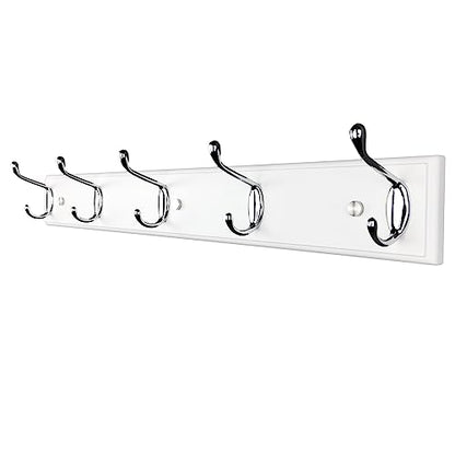Wooden Wall Mounted Coat Rack – 24 Inch (60cm), White with 5 Silver Hooks for Entryway, Hallway, Bedroom - size: Medium-23.6in(60cm),5 Silver Hooks, style: Modern