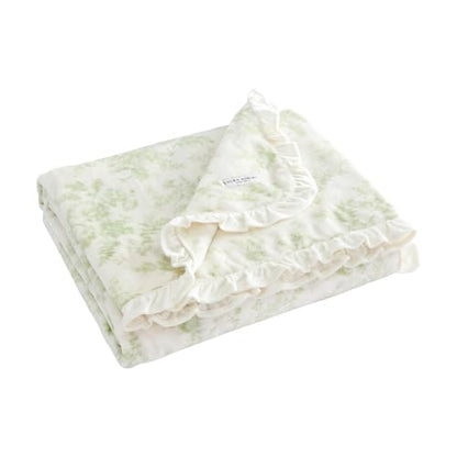 Laura Ashley - Plush Throw Blanket, 50x70, Soft and Warm with a Lightweight Feel, Botanical Leaf Design, Annalise Green - color: Annalise Green