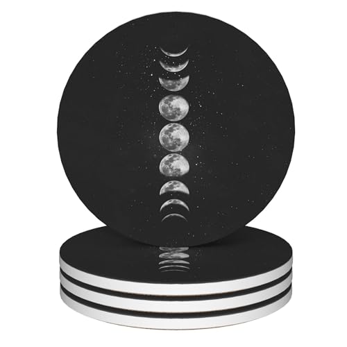 Coasters for Drinks,Set of 4 Absorbent Coasters,Moon Phases Ceramic Coasters with Cork Base,Cup Coaster for Coffee Table Protection,Gifts for Housewarming Birthday - Home and Dining Room Decor - color: Moon Phases
