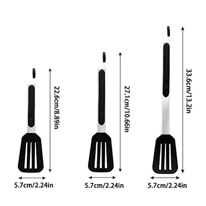 3 PCS Stainless Steel & Silicone Cooking Tongs Set (7", 9", 12") | Heat Resistant, Non-Stick, Locking Handle, Dishwasher Safe, for Grilling Steak Salad Pasta Buffet Serving, Black - color: Black, size: 7 & 9 & 12 inch