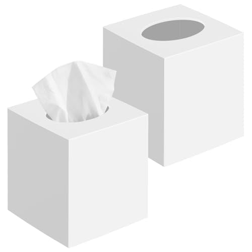 2 Pack Tissue Box Cover, Square Acrylic Tissue Holder Non-Slip Base, White | modern,non-slip,easy to refill,compatibility for tissue & rollsfor bathroom countertops,dressers,night stand,parlors,office - color: White, size: 2 Tissue Box Covers