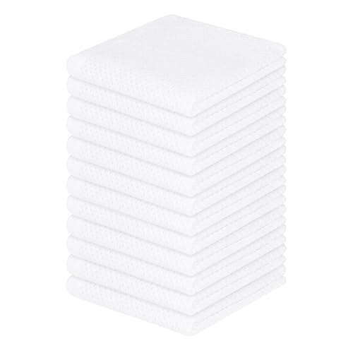 Homaxy 100% Cotton Waffle Weave Kitchen Dish Cloths 12-Pack, White | 12 x 12 Inches, Ultra Soft Absorbent Dish Towels, Quick Drying Dish Rags with Hanging Loop - color: White, size: 12 X 12 - 12 Pack
