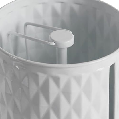 Metal Paper Towel Holder, Weighted Base with Suction Cups | Embossed with Wooden Lid, Easy Tear Roll Dispenser for Kitchen Counter, Bars, Dining Tables - color: Diamond White