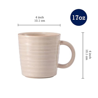 Bico Ceramic Coffee Mugs Set of 4, 17 oz Stoneware Coffee Cups with Handle and Ribbed Texture, Lead-Free Microwave and Dishwasher Safe, Warm Earthy Mug Set for Tea, Latte, Hot Chocolate (Light Beige) - color: Beige
